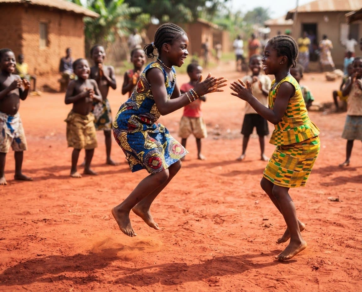 Children playing Ampe, jumping and clapping together
